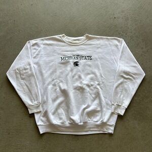 Vintage 90s Michigan State Sweatshirt Size XL White Crewneck University NCAA